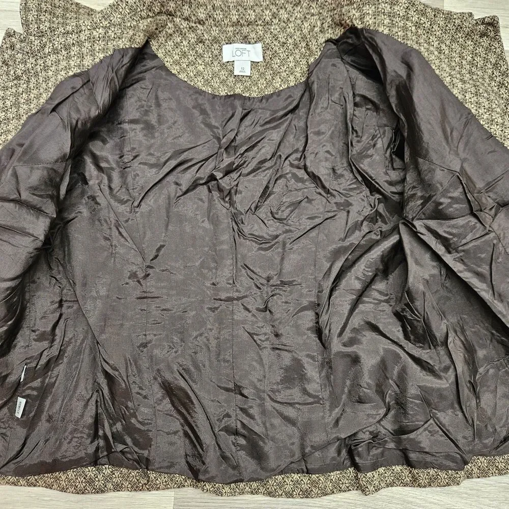 Loft Womens Brown Wool Blend Tapestry Tweed Blazer Size 12